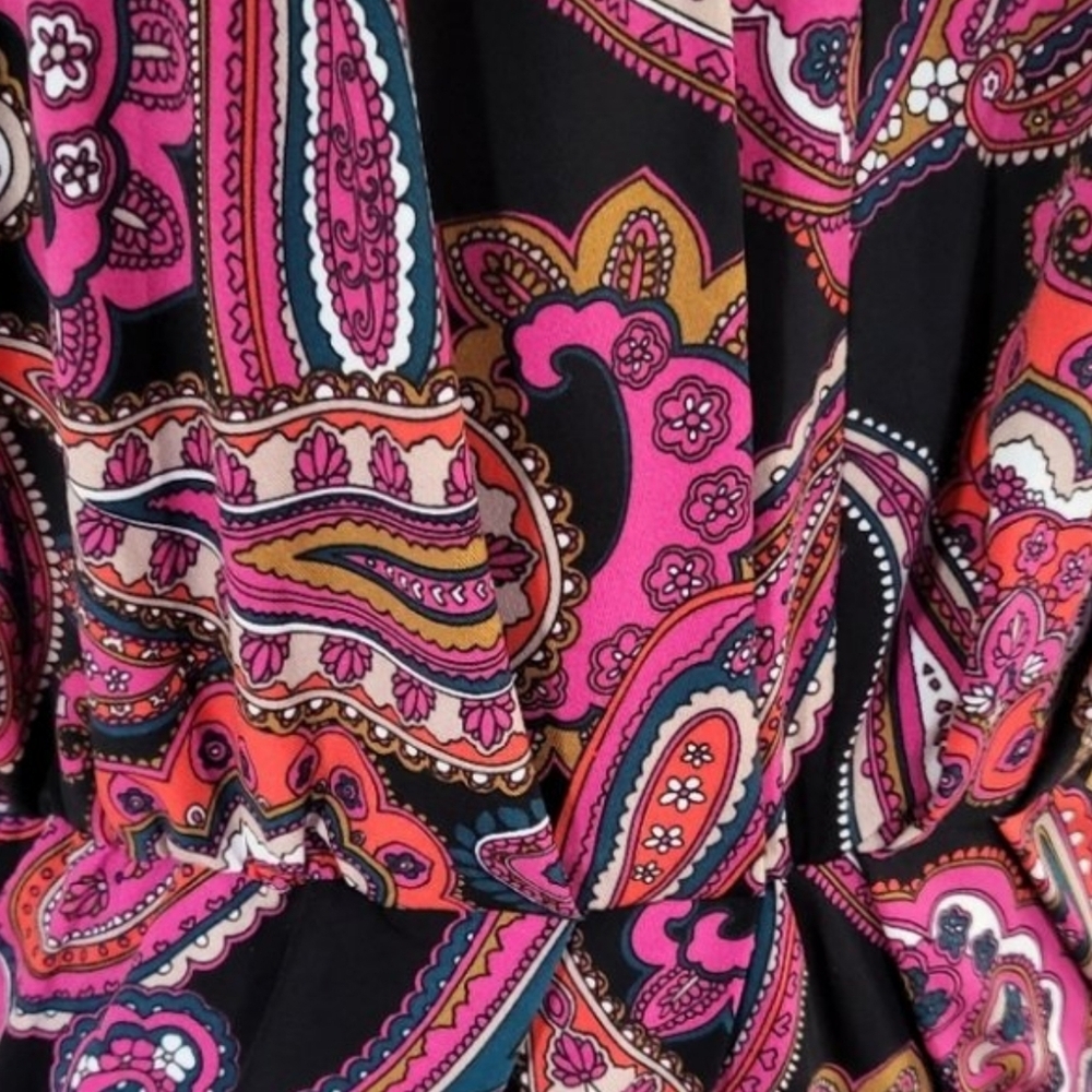 Trina Turk Pink Paisley Surplice Wrap Dress Small NWT Retro Birch Jersey Mini - Picture 9 of 15